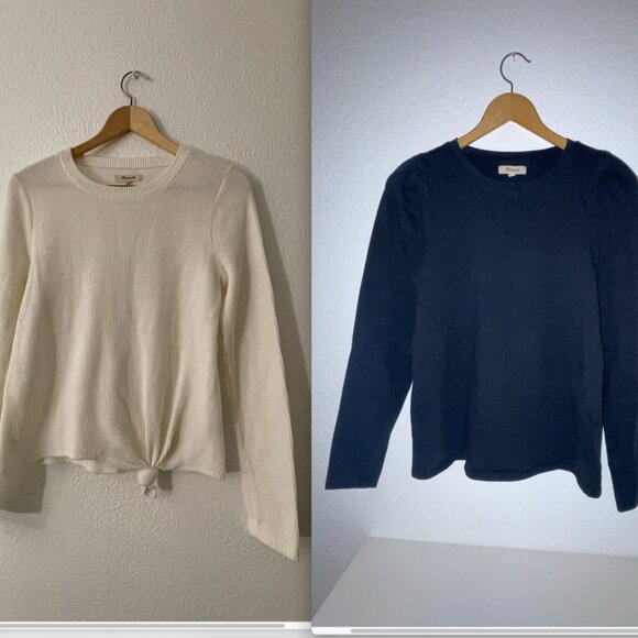 Madewell Long-Sleeve Tops Bundle – Navy Puff Sleeve & Off-White Knot Tee, Small - Picture 1 of 10